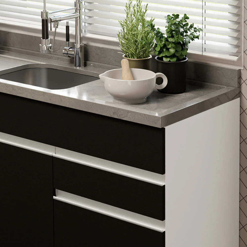 Balcão Gabinete de Pia Madesa Glamy 150 cm 2 Gavetas 2 Portas (Sem Tampo e Pia) Branco/Preto - Image 6