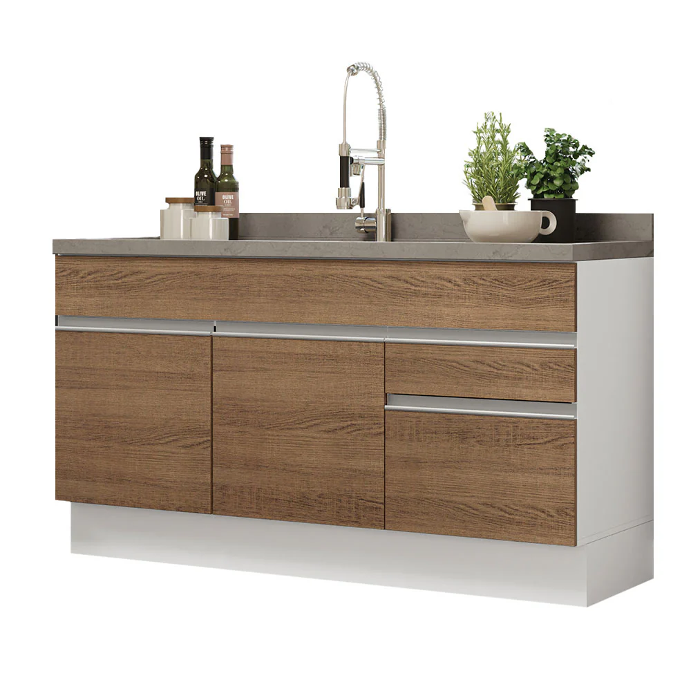 Balcão Gabinete de Pia Madesa Glamy 150 cm 2 Gavetas 2 Portas (Sem Tampo e Pia) Branco/Rustic - Image 2