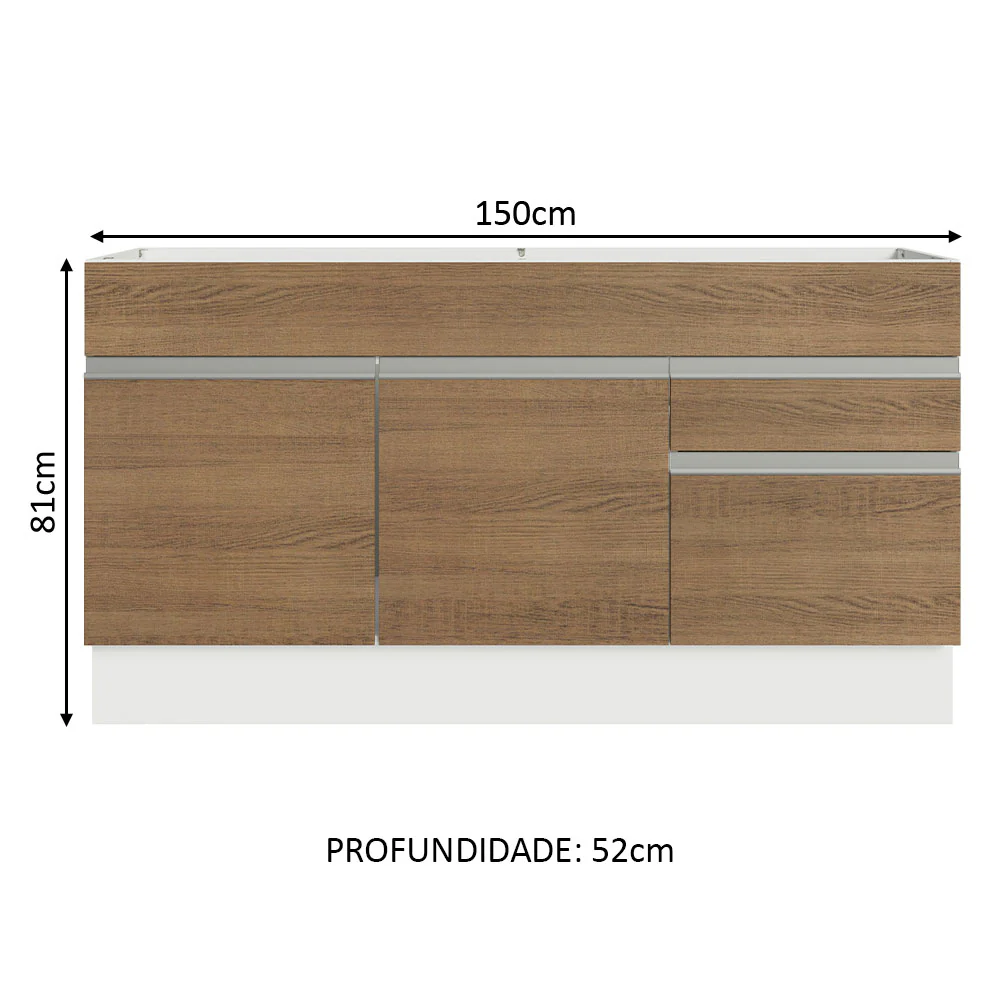 Balcão Gabinete de Pia Madesa Glamy 150 cm 2 Gavetas 2 Portas (Sem Tampo e Pia) Branco/Rustic - Image 3