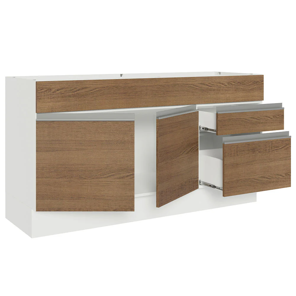 Balcão Gabinete de Pia Madesa Glamy 150 cm 2 Gavetas 2 Portas (Sem Tampo e Pia) Branco/Rustic - Image 4