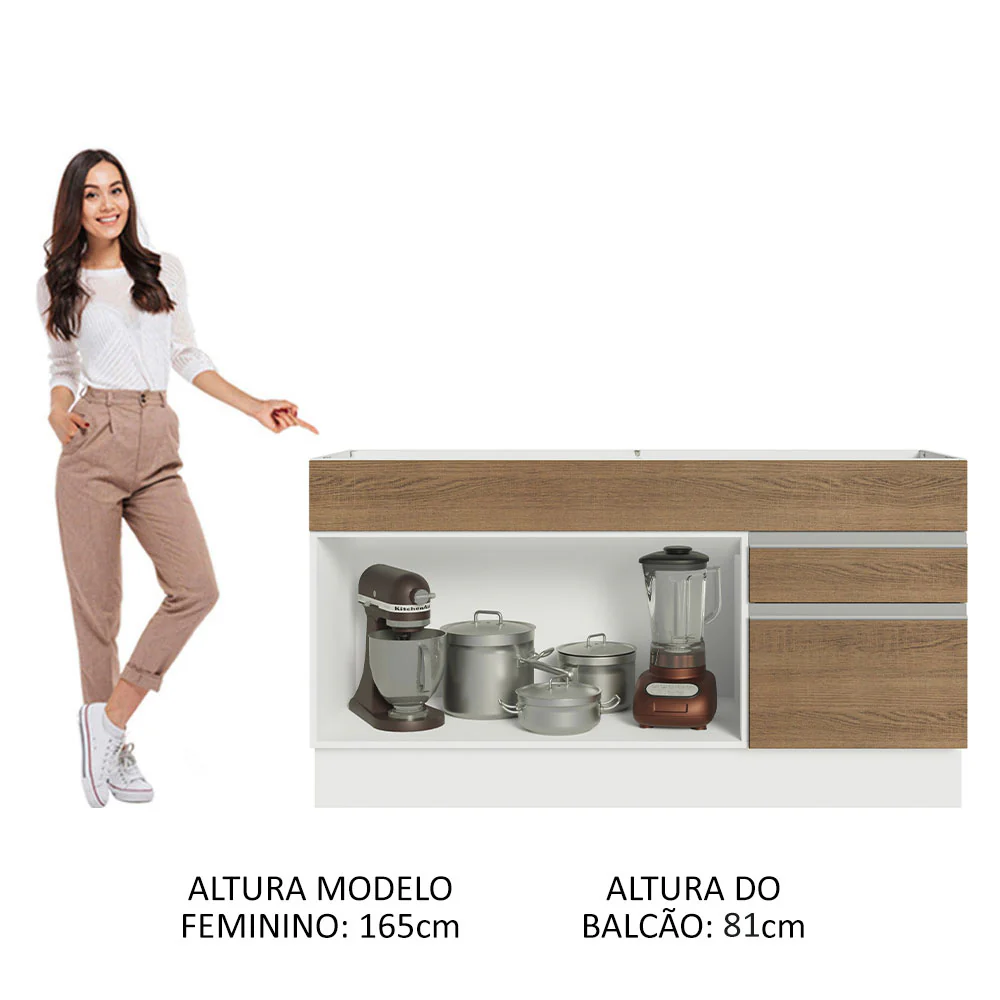 Balcão Gabinete de Pia Madesa Glamy 150 cm 2 Gavetas 2 Portas (Sem Tampo e Pia) Branco/Rustic - Image 5