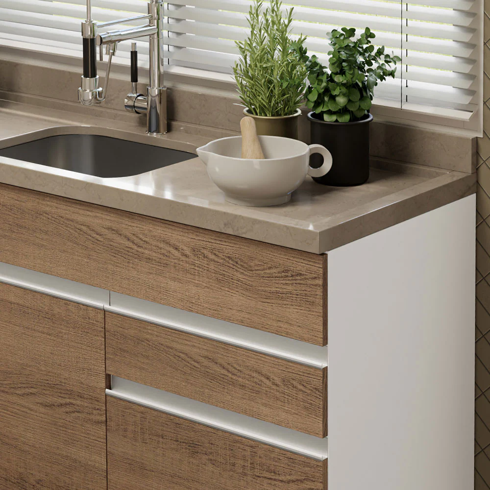 Balcão Gabinete de Pia Madesa Glamy 150 cm 2 Gavetas 2 Portas (Sem Tampo e Pia) Branco/Rustic - Image 6