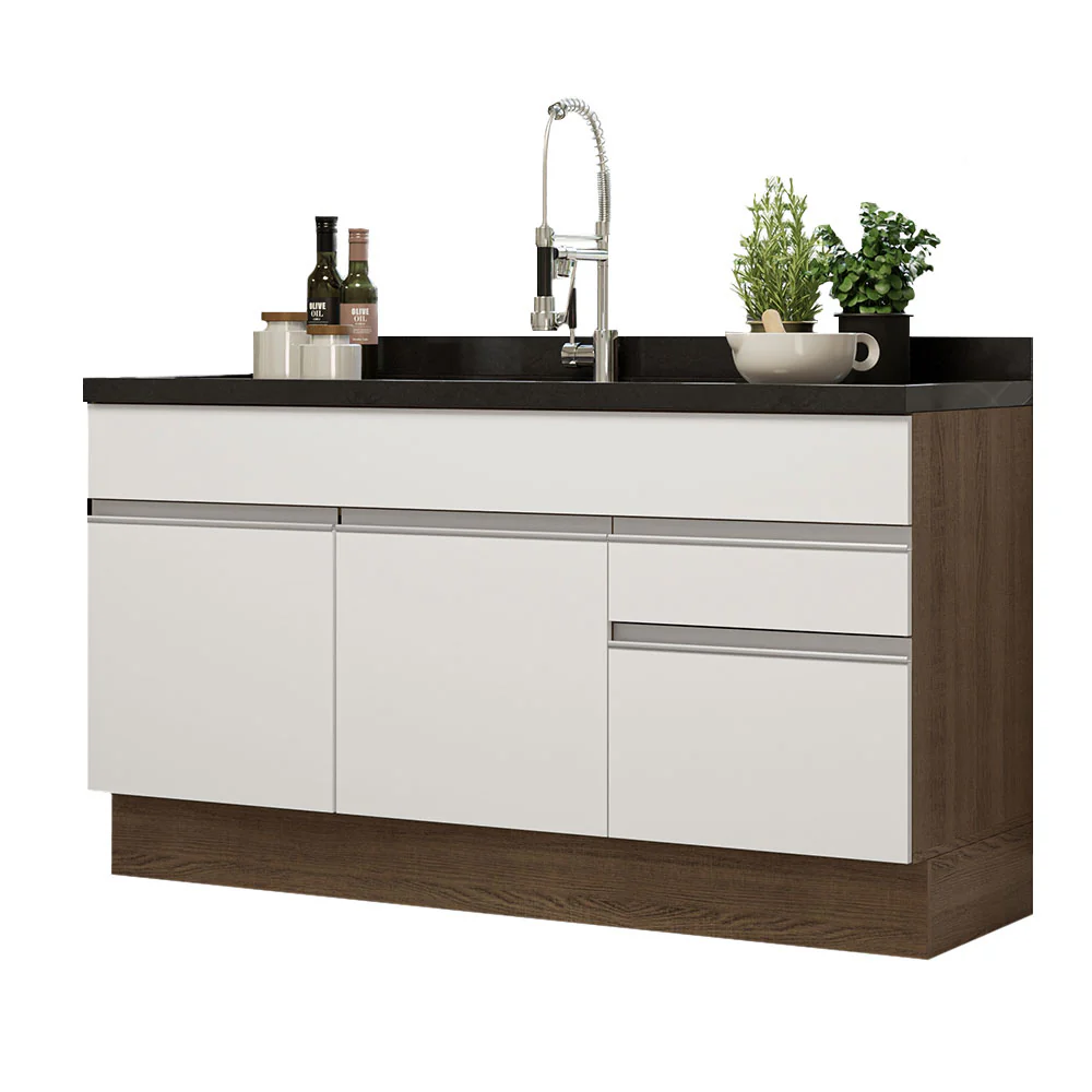 Balcão Gabinete de Pia Madesa Glamy 150 cm 2 Gavetas 2 Portas (Sem Tampo e Pia) Rustic/Branco - Image 2