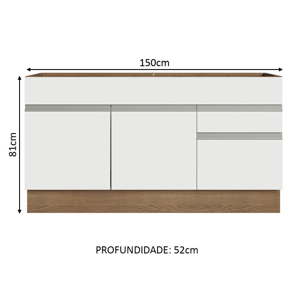Balcão Gabinete de Pia Madesa Glamy 150 cm 2 Gavetas 2 Portas (Sem Tampo e Pia) Rustic/Branco - Image 3
