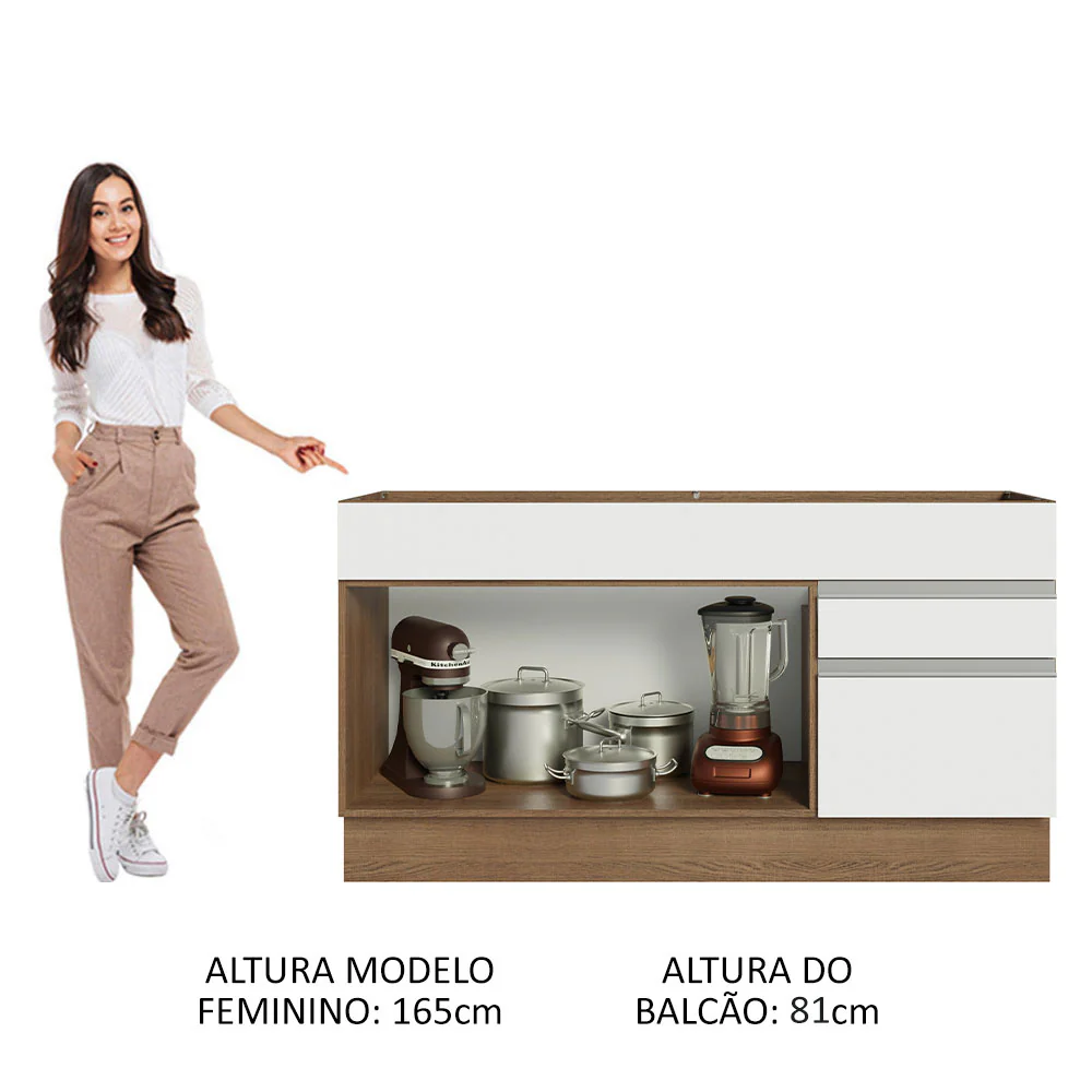 Balcão Gabinete de Pia Madesa Glamy 150 cm 2 Gavetas 2 Portas (Sem Tampo e Pia) Rustic/Branco - Image 4