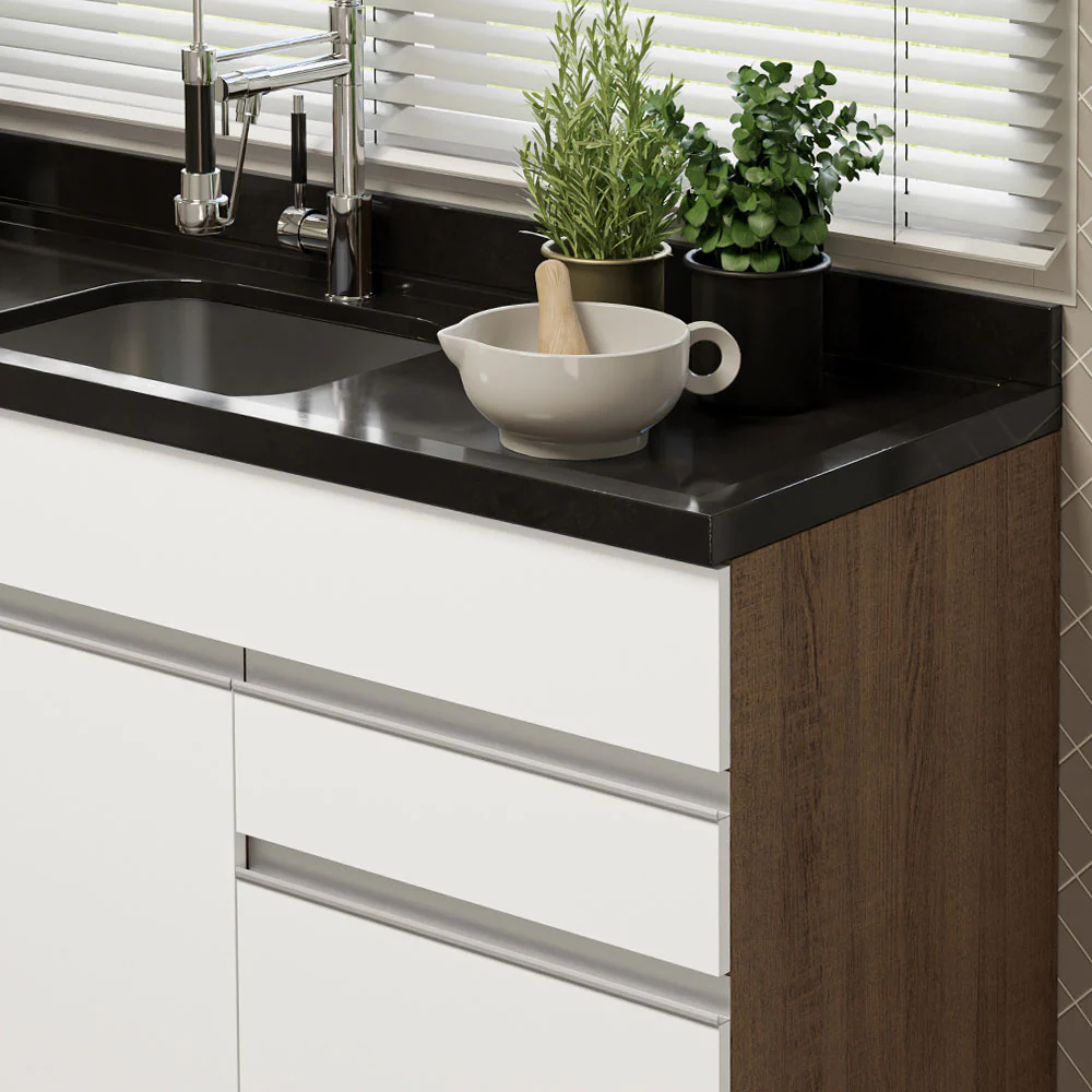 Balcão Gabinete de Pia Madesa Glamy 150 cm 2 Gavetas 2 Portas (Sem Tampo e Pia) Rustic/Branco - Image 6