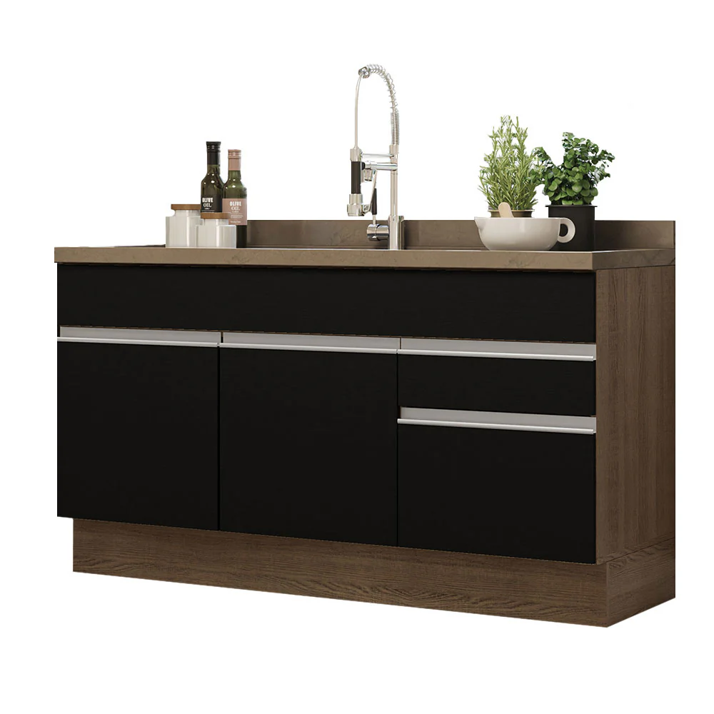 Balcão Gabinete de Pia Madesa Glamy 150 cm 2 Gavetas 2 Portas (Sem Tampo e Pia) Rustic/Preto - Image 2