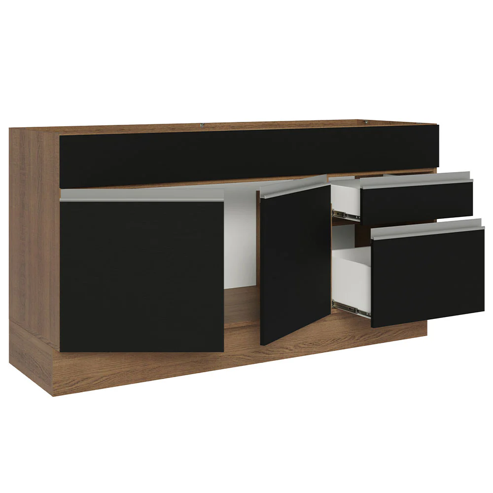 Balcão Gabinete de Pia Madesa Glamy 150 cm 2 Gavetas 2 Portas (Sem Tampo e Pia) Rustic/Preto - Image 4