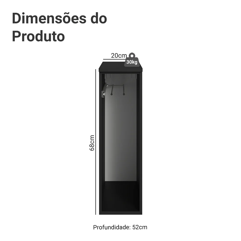 Balcão Porta-Pano 20 cm Suspenso Preto Nice Madesa - Image 2