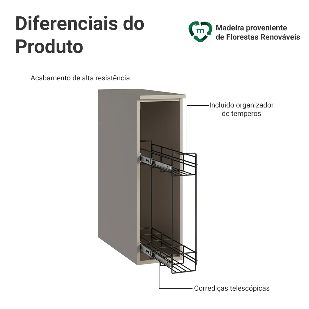 Balcão Porta-Temperos 20 cm Suspenso Crema Nice Madesa - Image 3