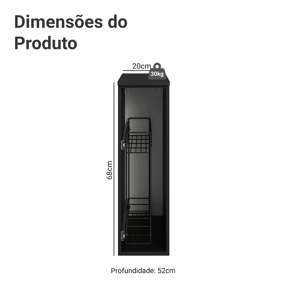 Balcão Porta-Temperos 20 cm Suspenso Preto Nice Madesa - Image 2