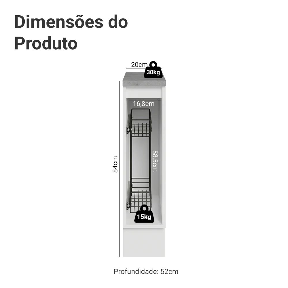 Balcão Porta-Temperos 20 cm 1 Porta Branco/Cinza Lux Madesa - Image 2
