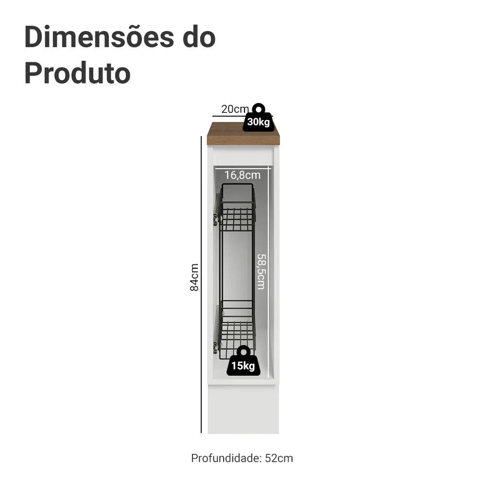 Balcão Porta-Temperos 20 cm 1 Porta Branco/Tampo Rustic Vik Madesa - Image 3