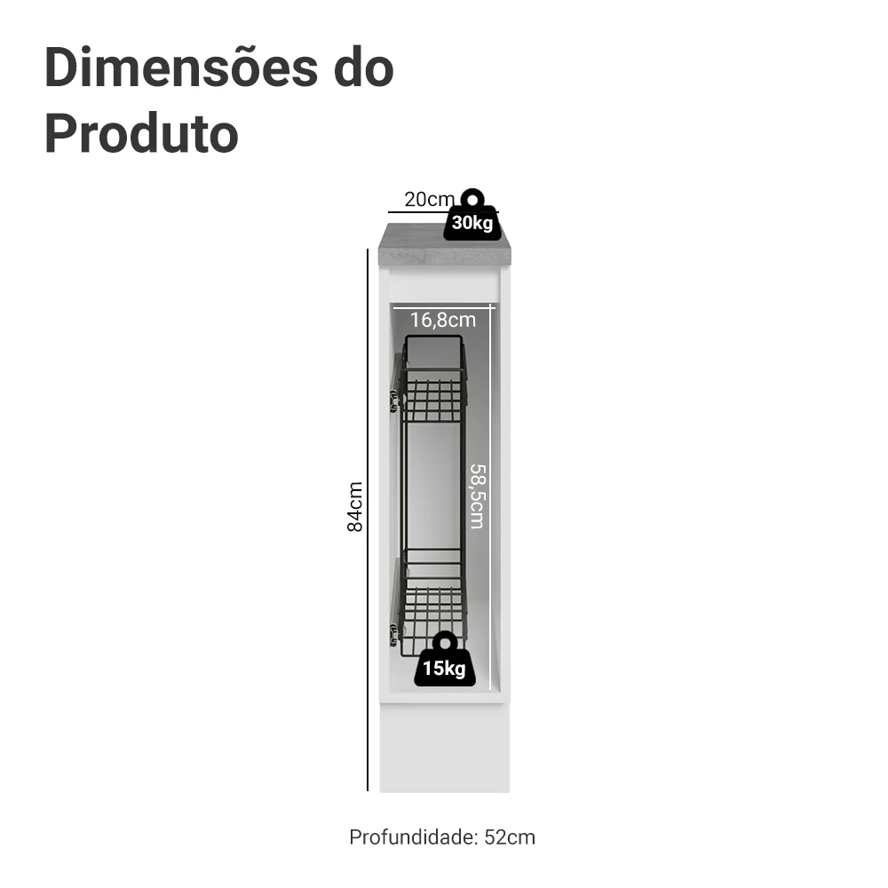 Balcão Porta-Temperos 20 cm 1 Porta Branco Vik Madesa - Image 3