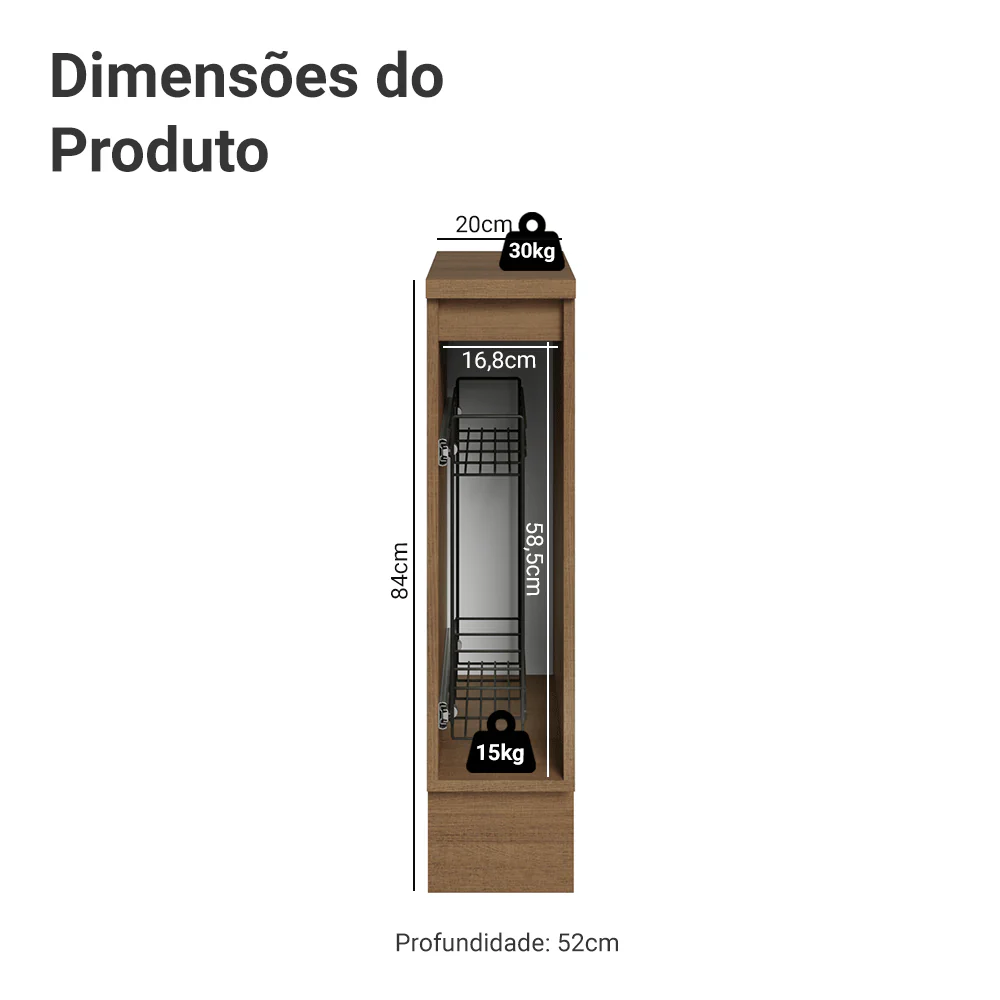 Balcão Porta-Temperos 20 cm 1 Porta Rustic/Cinza Lux Madesa - Image 2