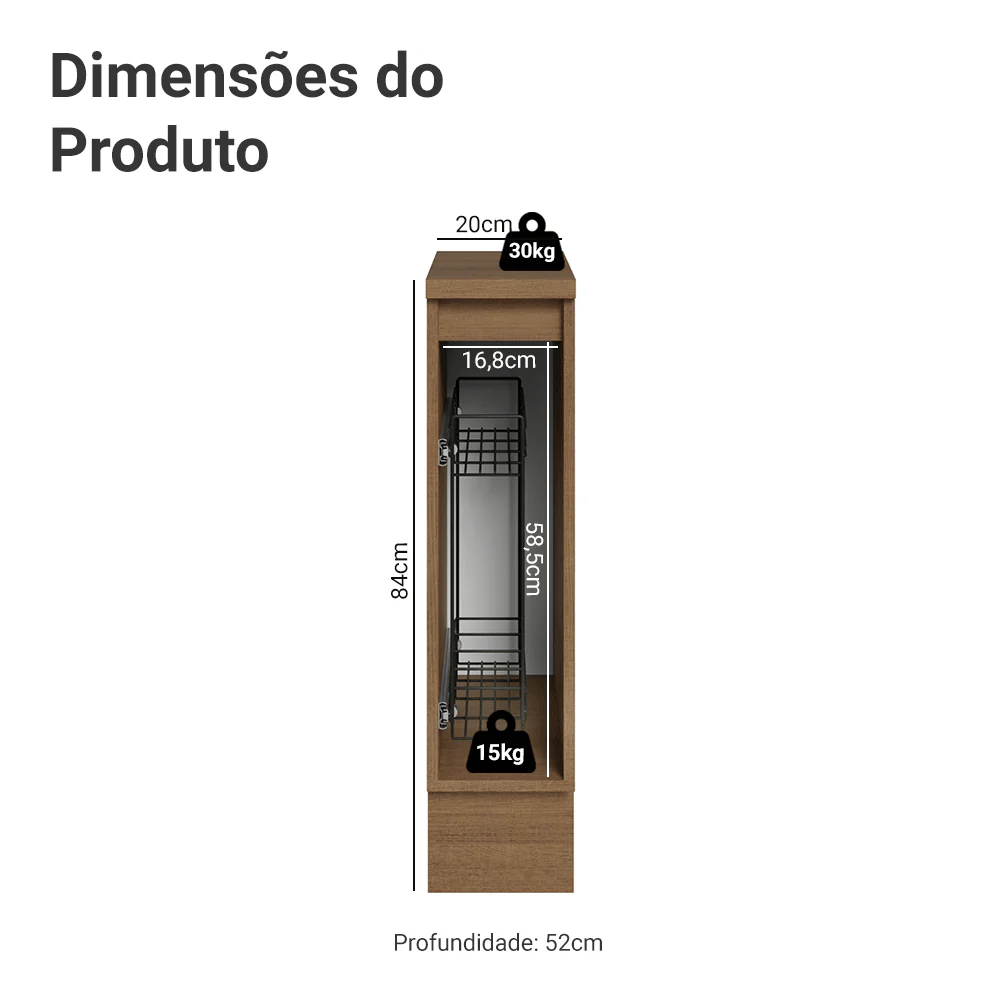 Balcão Porta-Temperos 20 cm 1 Porta Rustic/Cinza Vik Madesa - Image 3