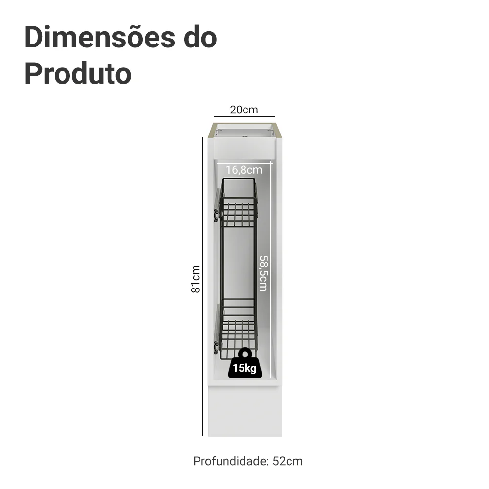 Balcão Porta-Temperos 20 cm 1 Porta (Sem Tampo) Branco/Cinza Lux Madesa - Image 2