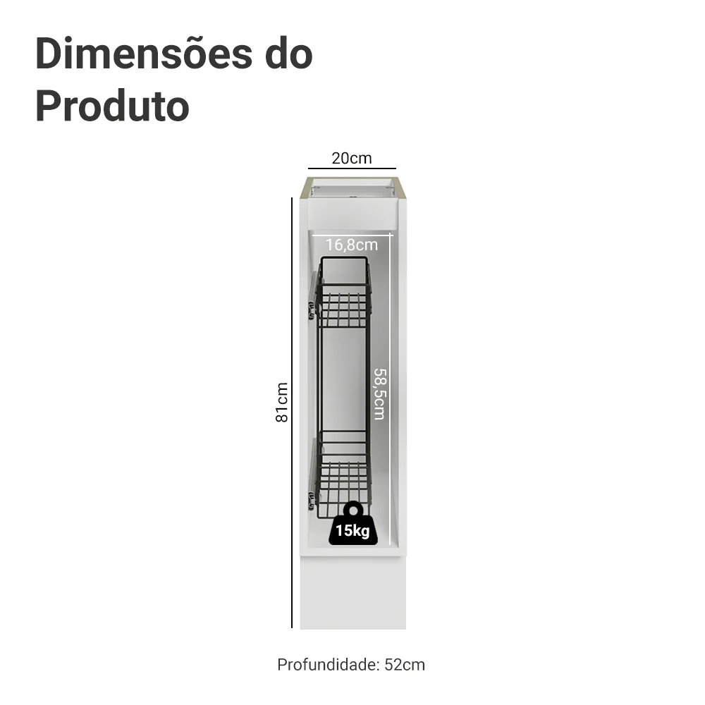 Balcão Porta-Temperos 20 cm 1 Porta (Sem Tampo) Branco/Verde Vik Madesa - Image 3