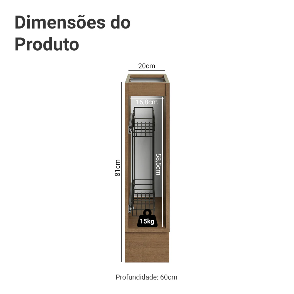Balcão Porta-Temperos 20 x 60 cm 1 Porta (Sem Tampo) Rustic/Cinza Lux Madesa - Image 3