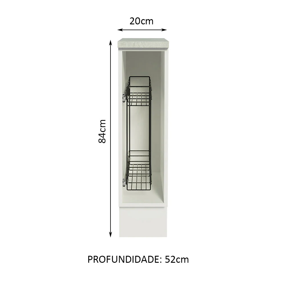 Balcão Porta-Temperos 20 cm (Com Tampo) para Cozinhas Branco Madesa - Image 2