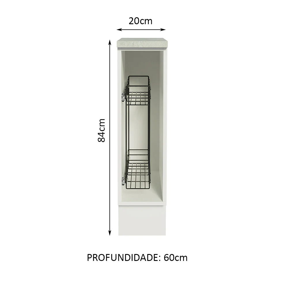 Balcão Porta-Temperos 20 x 60 cm (Com Tampo) para Cozinhas Branco Madesa - Image 2