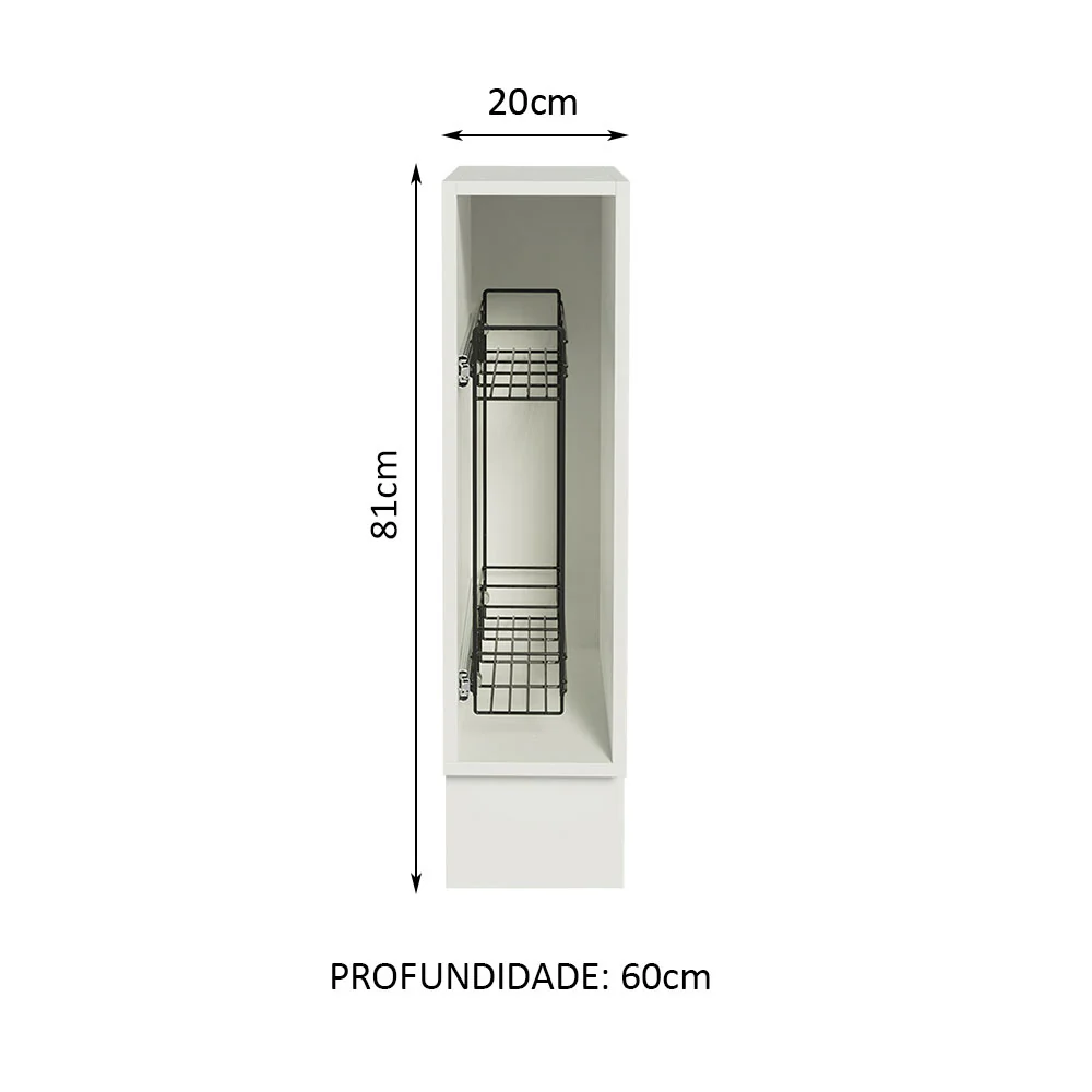 Balcão Porta-Temperos 20 x 60 cm (Sem Tampo) para Cozinhas Branco Madesa - Image 2
