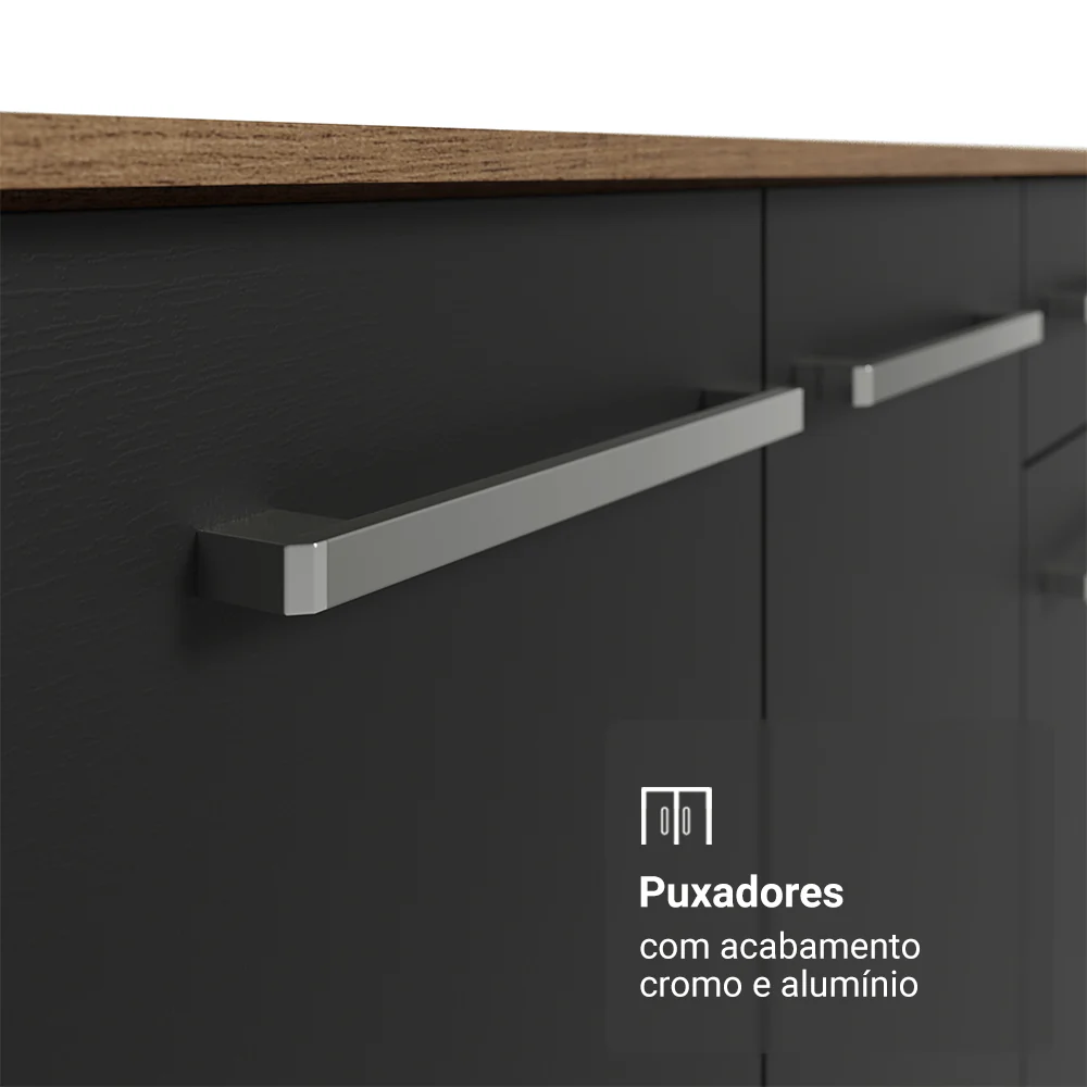Buffet Aparador 105cm 3 Portas e 1 Gaveta Rustic/Preto Madesa - Image 6