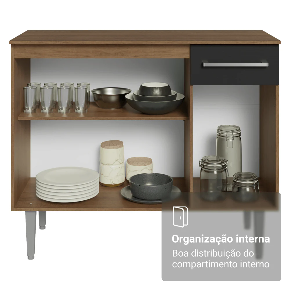 Buffet Aparador 105cm 3 Portas e 1 Gaveta Rustic/Preto Madesa - Image 7