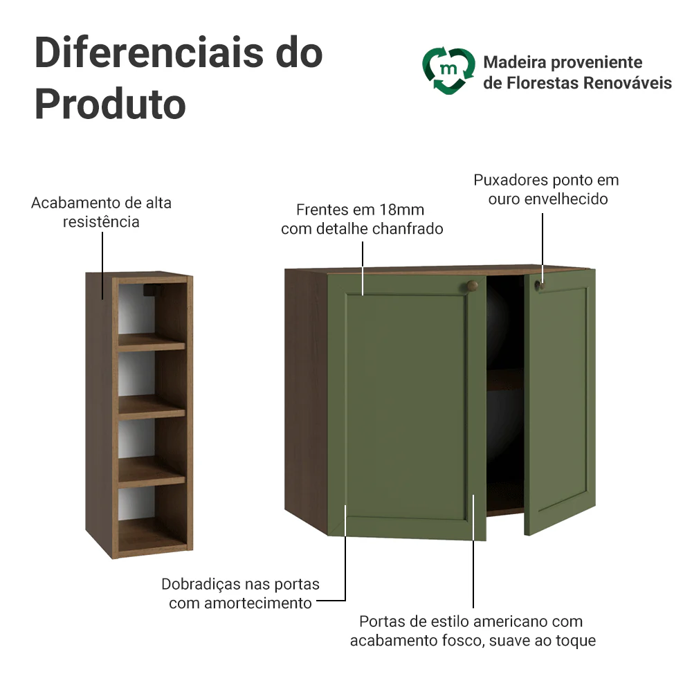 Buffet Aparador com Adega 100cm 2 Portas Rustic/Verde Vik Madesa 16 - Image 4