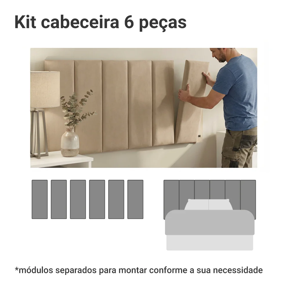 Cabeceira Estofada Modular Kit 6 Peças para Camas de Solteiro Imperial Madesa - Image 5