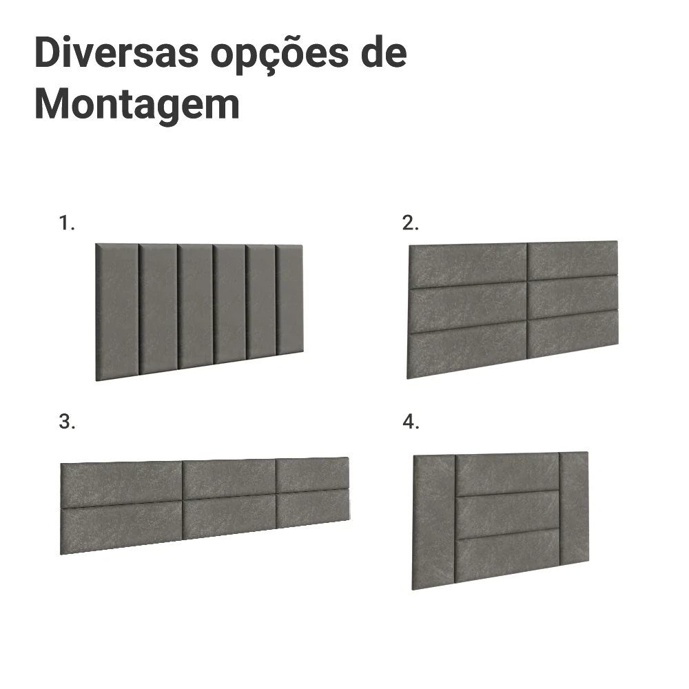 Cabeceira Estofada Modular Kit 6 Peças para Camas de Solteiro Silver Madesa - Image 4