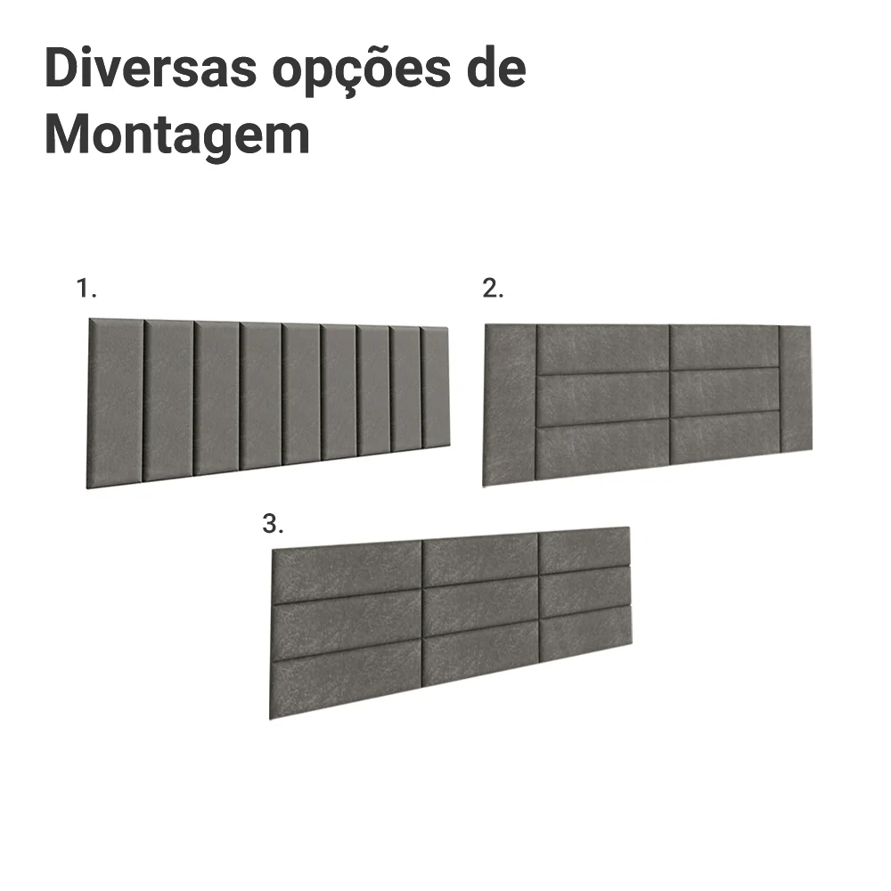 Cabeceira Estofada Modular Kit 9 Peças para Camas até Casal/Queen Silver Madesa - Image 4