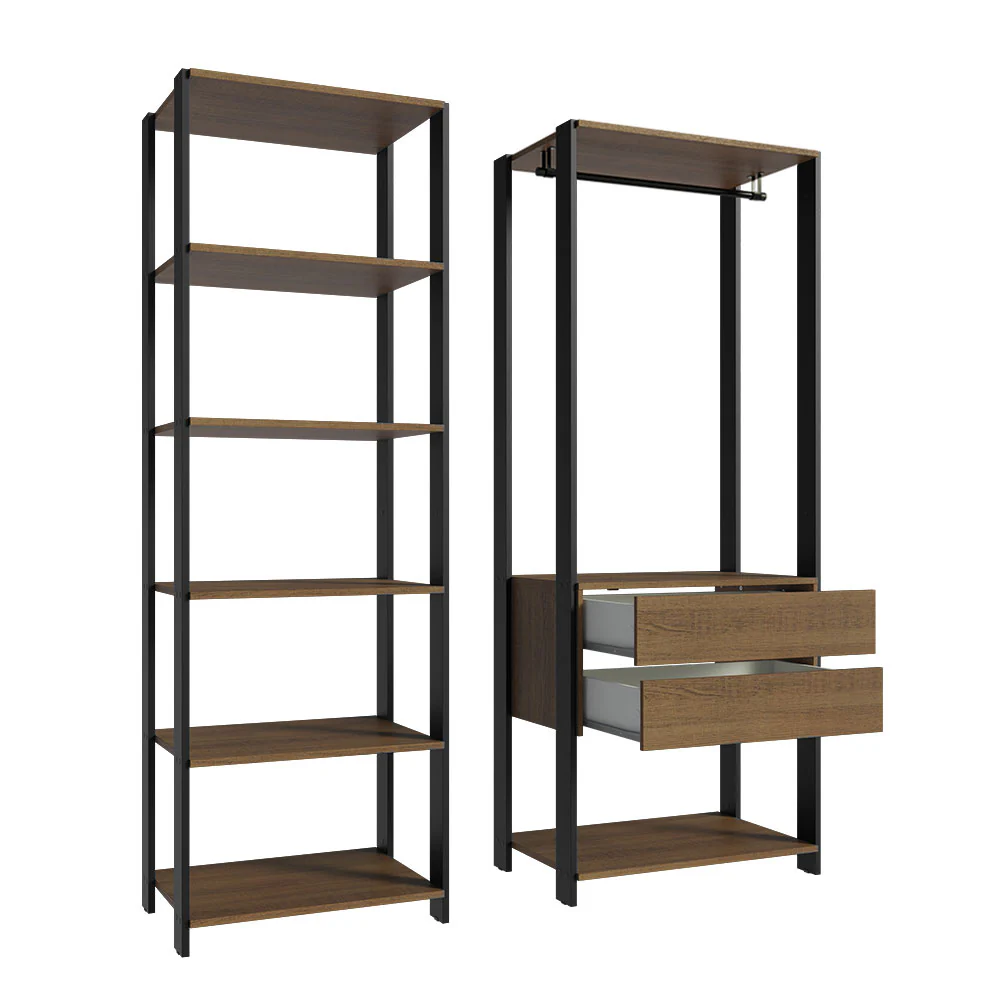 Guarda-Roupa Closet Modulado Valencia 2 Gavetas 129cm Rustic/Preto Madesa - Image 4