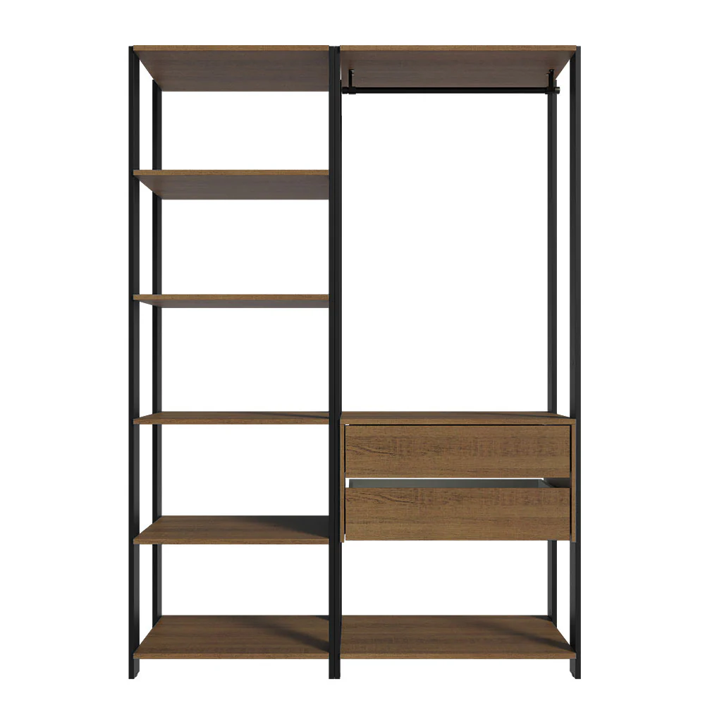 Guarda-Roupa Closet Modulado Valencia 2 Gavetas 129cm Rustic/Preto Madesa - Image 7