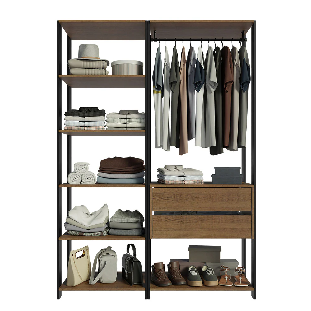 Guarda-Roupa Closet Modulado Valencia 2 Gavetas 129cm Rustic/Preto Madesa - Image 8