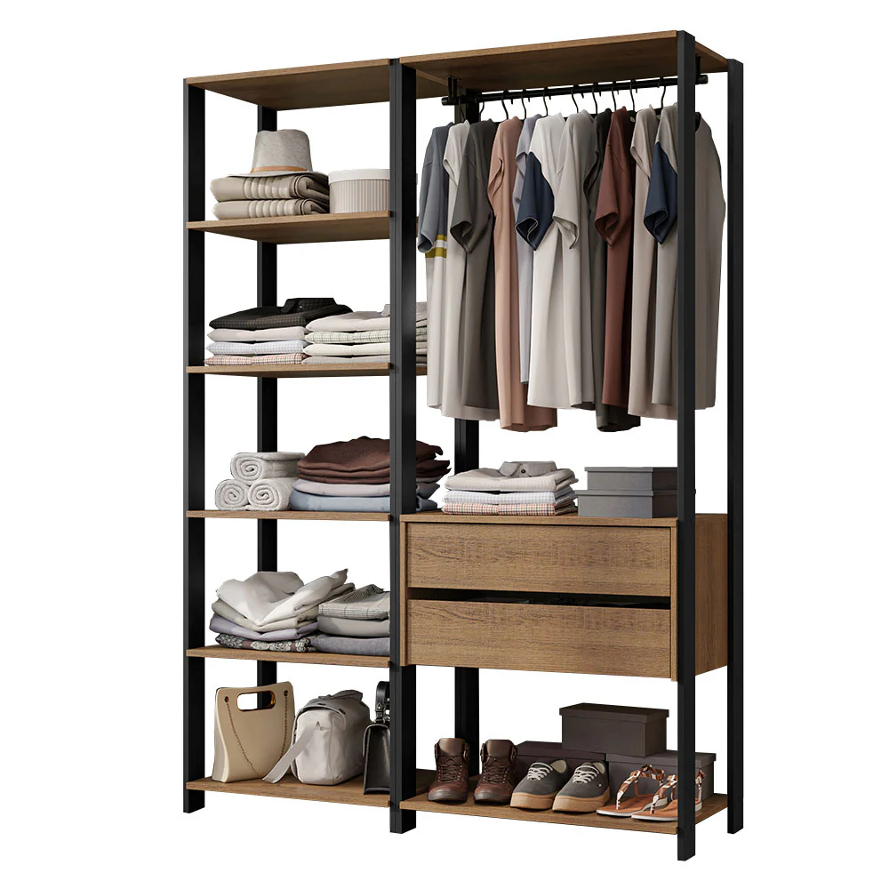Guarda-Roupa Closet Modulado Valencia 2 Gavetas 129cm Rustic/Preto Madesa - Image 9