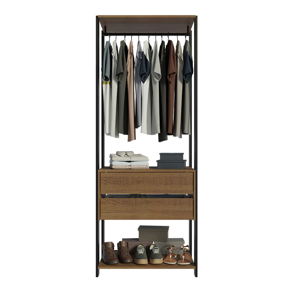 Guarda-Roupa Closet Modulado 2 Gavetas 70cm Rustic/Preto Madesa Valencia - Image 8