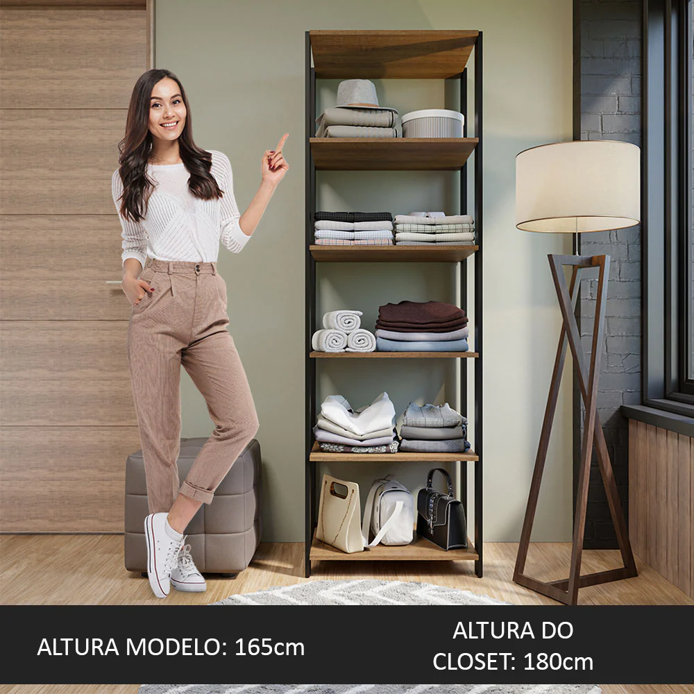 Guarda-Roupa Closet Modulado Valencia 59cm Rustic/Preto Madesa - Image 4