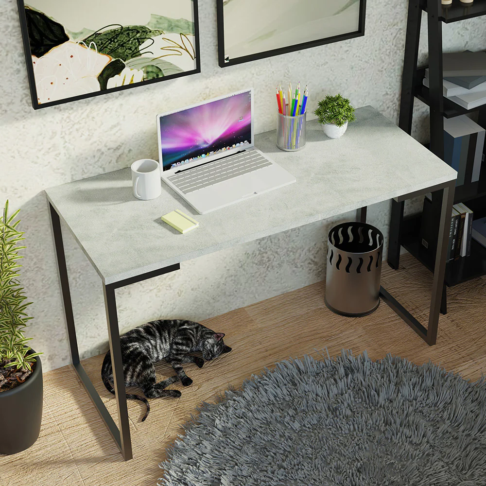 Conjunto Escritório Home Office com Mesa Industrial + Estante Escada Preto/Cinza Madesa - Image 6
