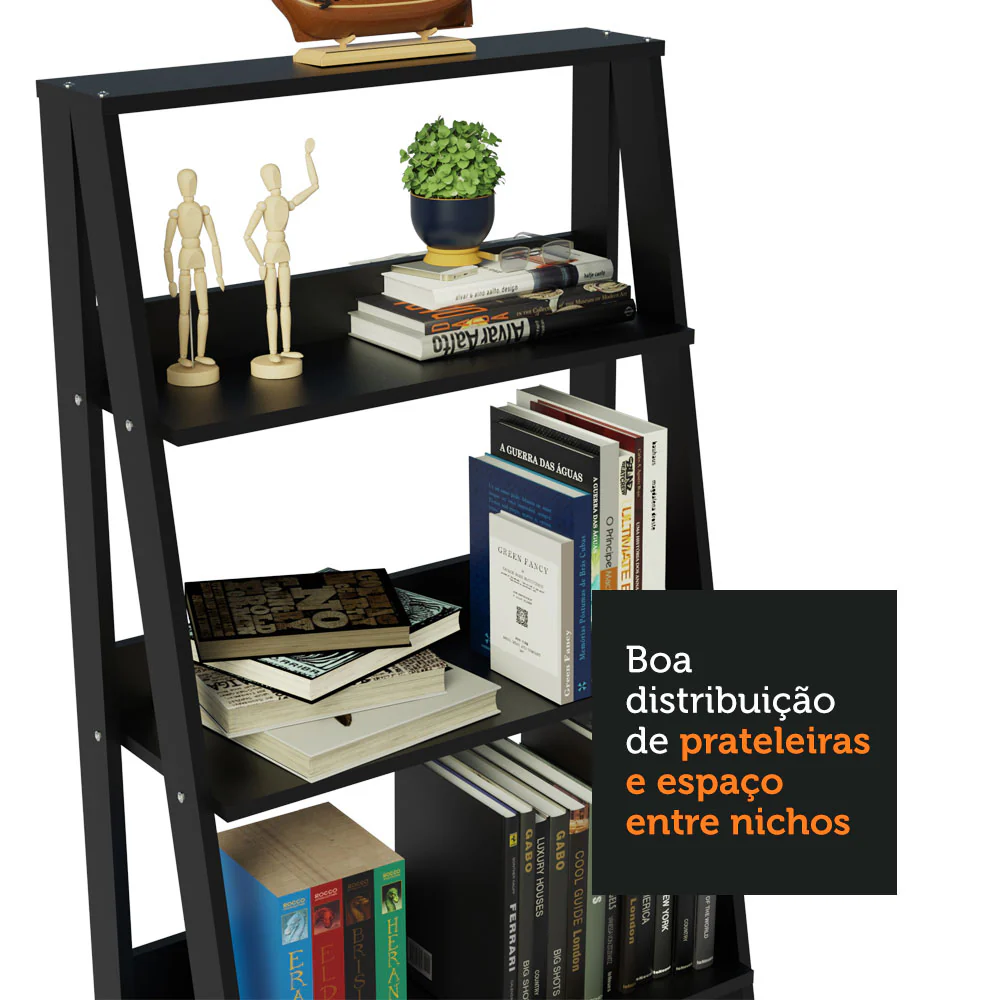Conjunto Escritório Home Office com Mesa Industrial + Estante Escada Preto/Cinza Madesa - Image 9