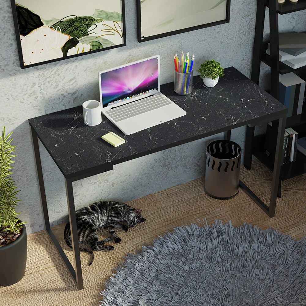 Conjunto Escritório Home Office com Mesa Industrial + Estante Escada Preto  Madesa - Image 6