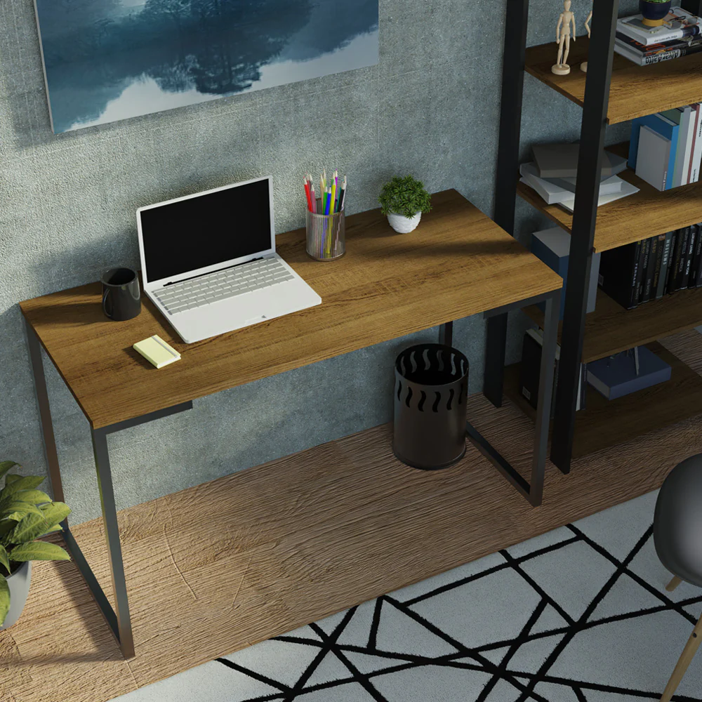 Conjunto Escritório Home Office com Mesa Industrial + Estante Preto/Rustic Madesa - Image 6