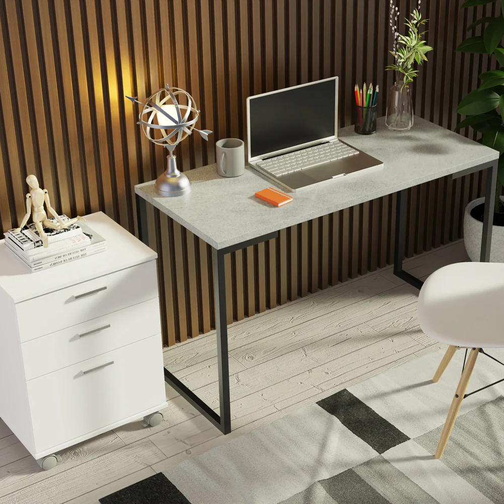 Conjunto Escritório Home Office com Mesa Industrial + Gaveteiro Branco/Cinza Madesa - Image 6
