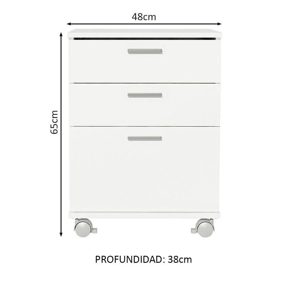 Conjunto Escritório Home Office com Mesa Industrial + Gaveteiro Branco/Preto Madesa - Image 4