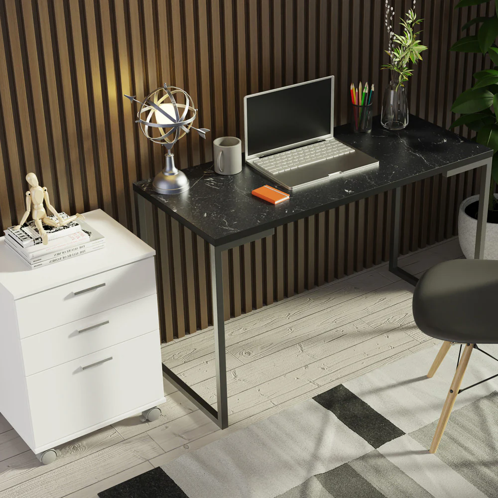 Conjunto Escritório Home Office com Mesa Industrial + Gaveteiro Branco/Preto Madesa - Image 6