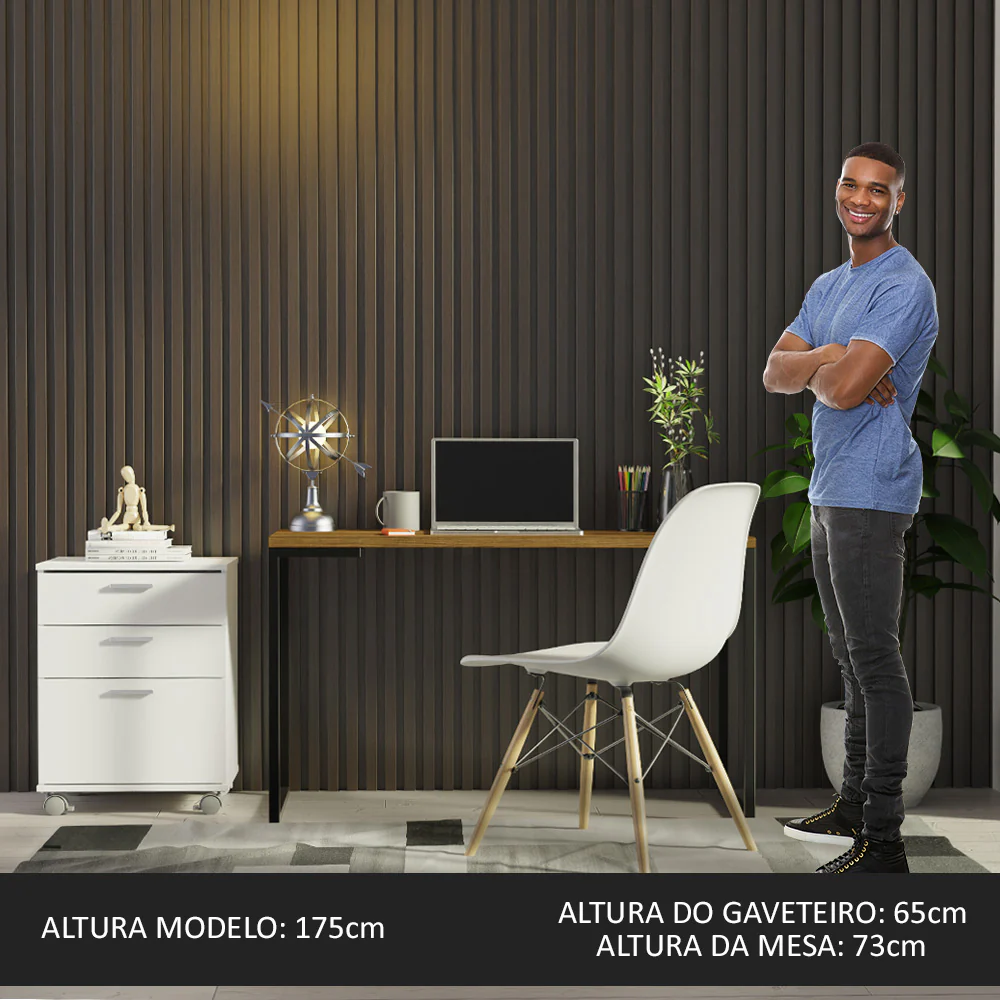 Conjunto Escritório Home Office com Mesa Industrial + Gaveteiro Rustic/Branco Madesa - Image 5