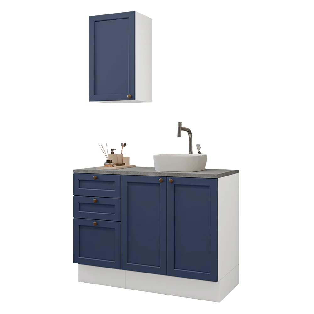 Conjunto Gabinete para Banheiro 110cm 3 Gavetas 3 Portas Branco/Azul Vik Madesa 01 - Image 2