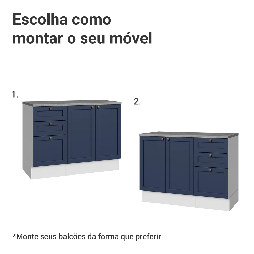 Conjunto Gabinete para Banheiro 110cm 3 Gavetas 3 Portas Branco/Azul Vik Madesa 01 - Image 5
