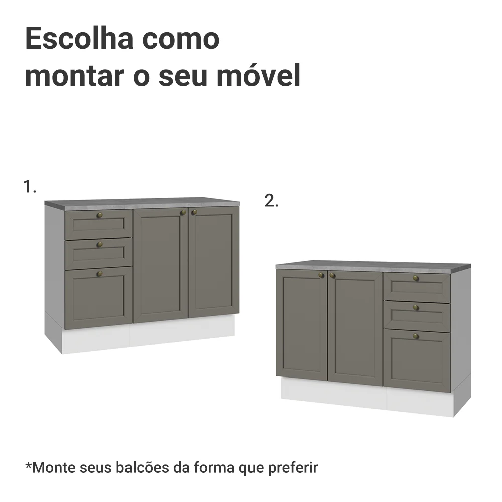 Conjunto Gabinete para Banheiro 110cm 3 Gavetas 3 Portas Branco/Cinza Vik Madesa 01 - Image 5