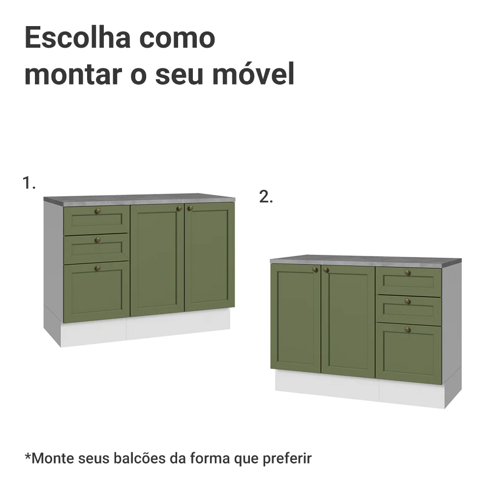 Conjunto Gabinete para Banheiro 110cm 3 Gavetas 3 Portas Branco/Verde Vik Madesa 01 - Image 5
